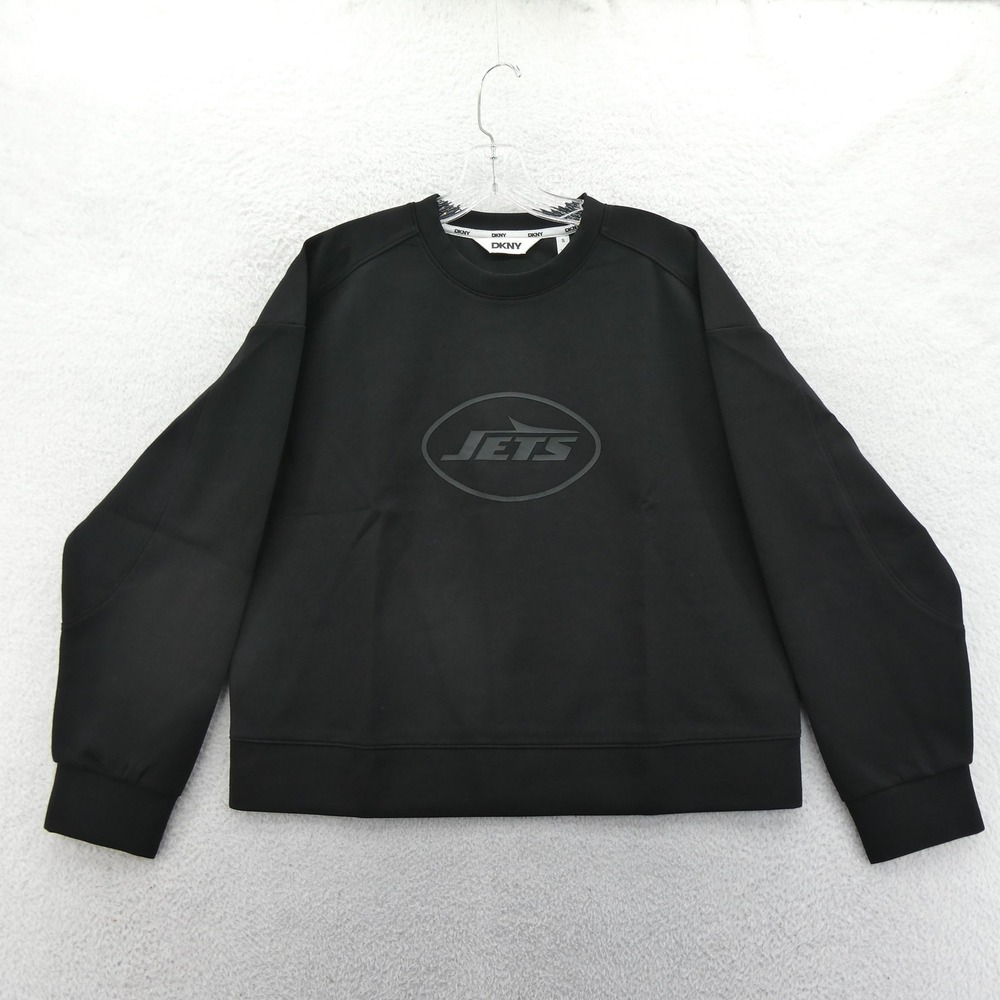 DKNY Sweatshirt Women Small New‎ York Jets Black Pullover NFL Logo Scuba Knit